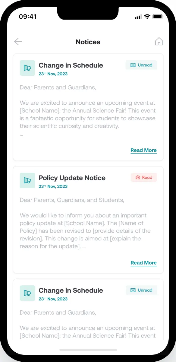 Edvio Parents app screen