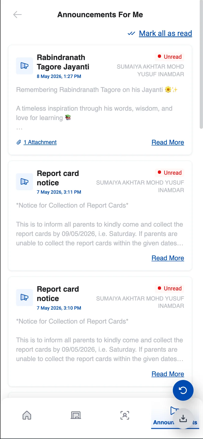 Edvio Parents app screen