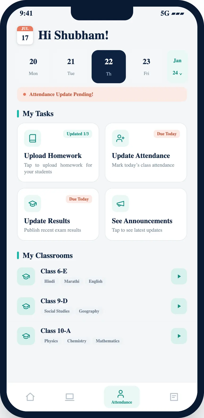 Edvio Teachers app screen